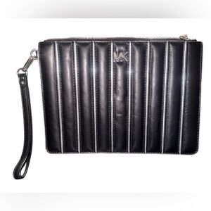 Michael Kors Black Quilted Leather Wrist Strap Pouch like new